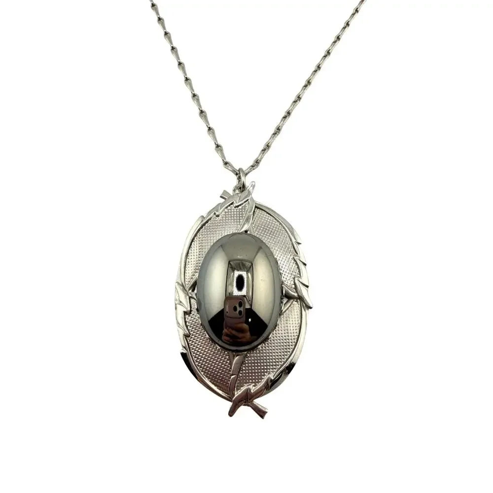 Vintage 1960s 1970s Abstract Faux Hematite Pendant Silver Tone 24